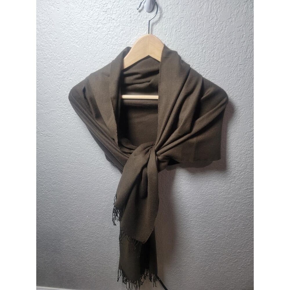 Unbranded Brown Pashmina Style Scarf Shawl Wrap Fringed Acrylic Made in Korea